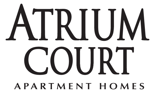 a black and white image of the artium court apartment homes logo
